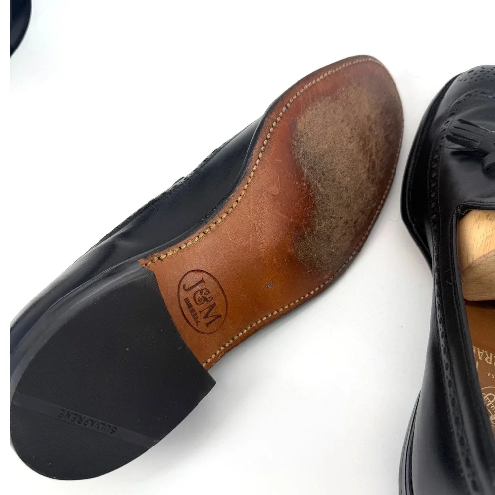 VTG 80s Johnston & Murphy Aristocraft Black Leather Wingtip Tassel Loafers 10.5R